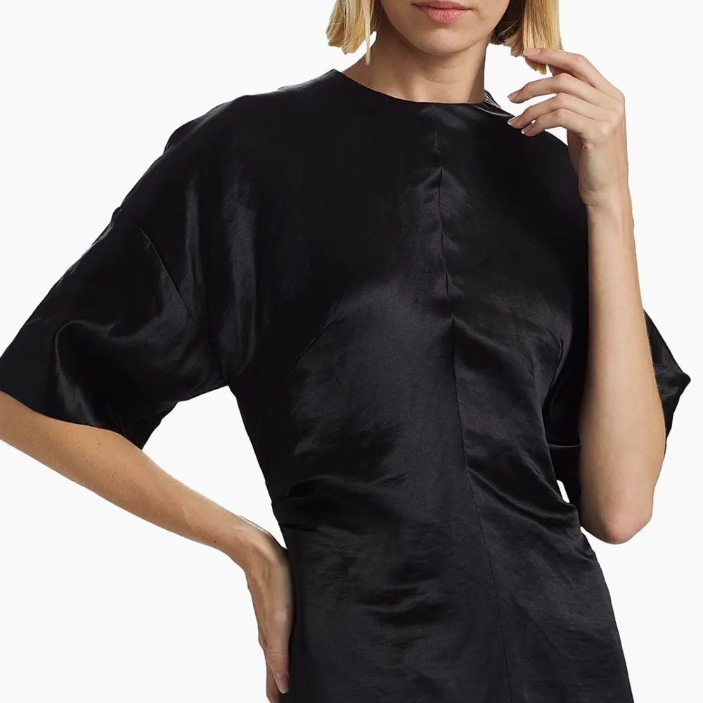 NWT Loulou De Saison Ruby Fitted Short Sleeve Dress In Black Silk Blend M $500 - Picture 3 of 4
